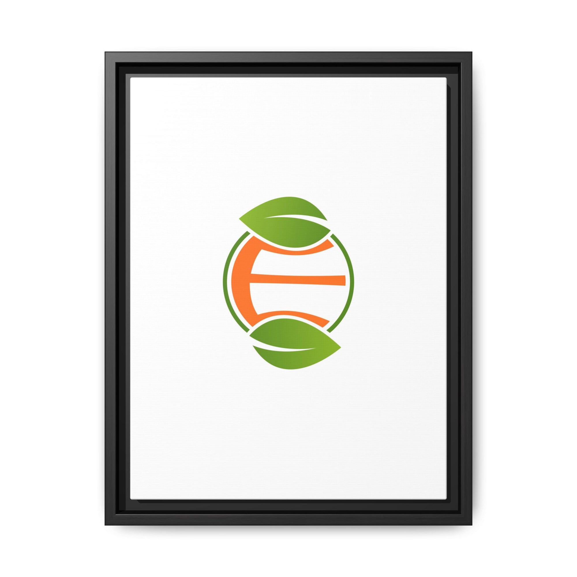 Framed Matte Canvas Print — Minimal Green Orange Leaf Logo Wall Art