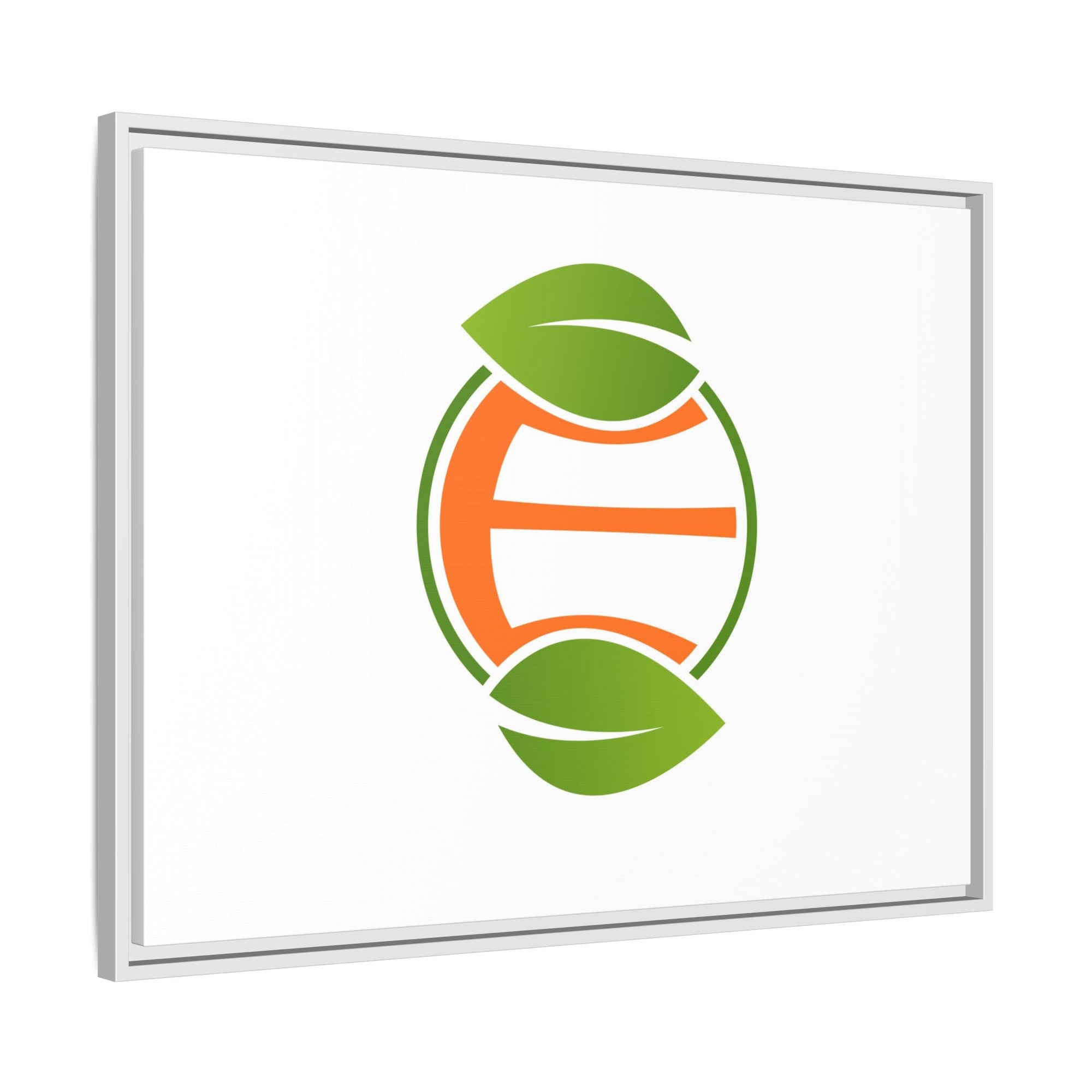 Framed Matte Canvas Print — Minimal Green Orange Leaf Logo Wall Art