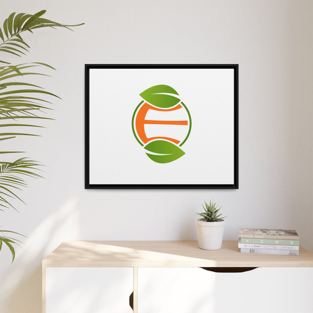 Framed Matte Canvas Print — Minimal Green Orange Leaf Logo Wall Art