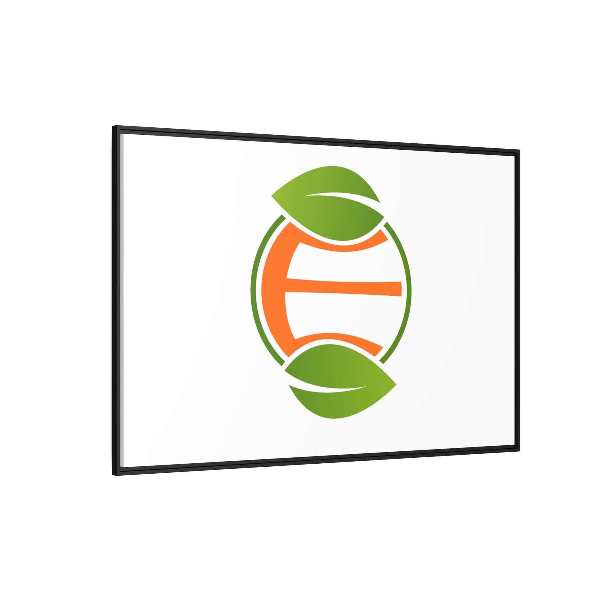 Framed Matte Canvas Print — Minimal Green Orange Leaf Logo Wall Art