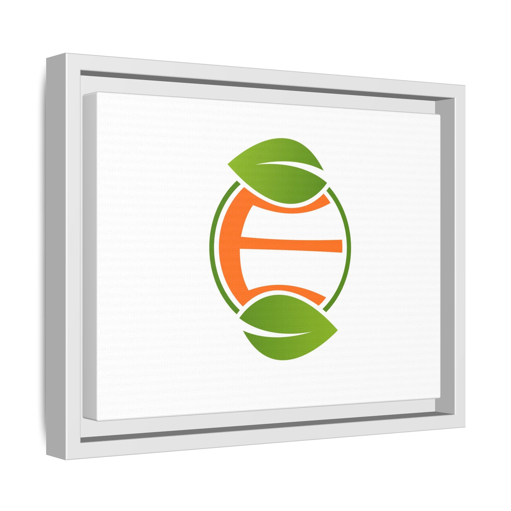 Framed Matte Canvas Print — Minimal Green Orange Leaf Logo Wall Art