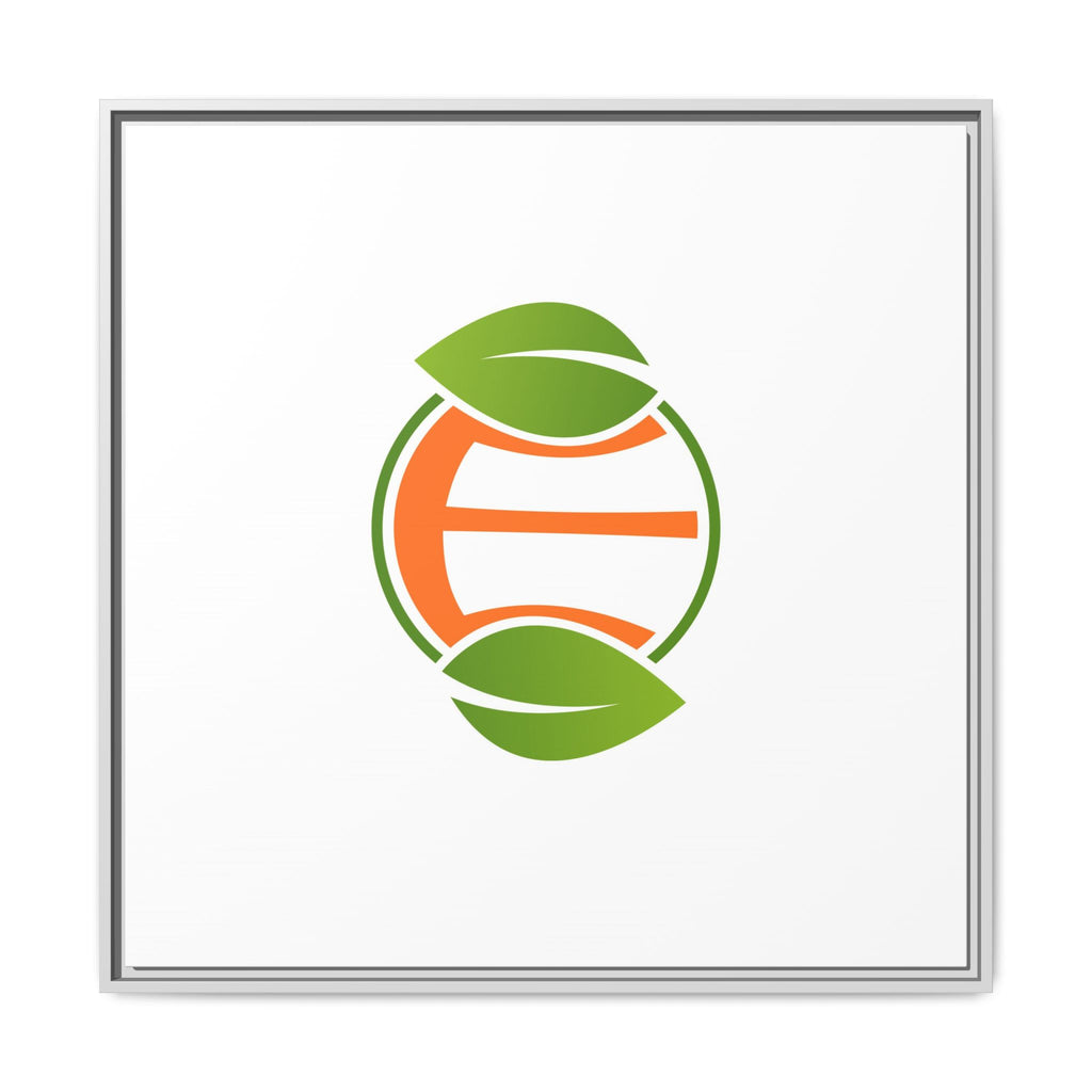 Framed Matte Canvas Print — Minimal Green Orange Leaf Logo Wall Art