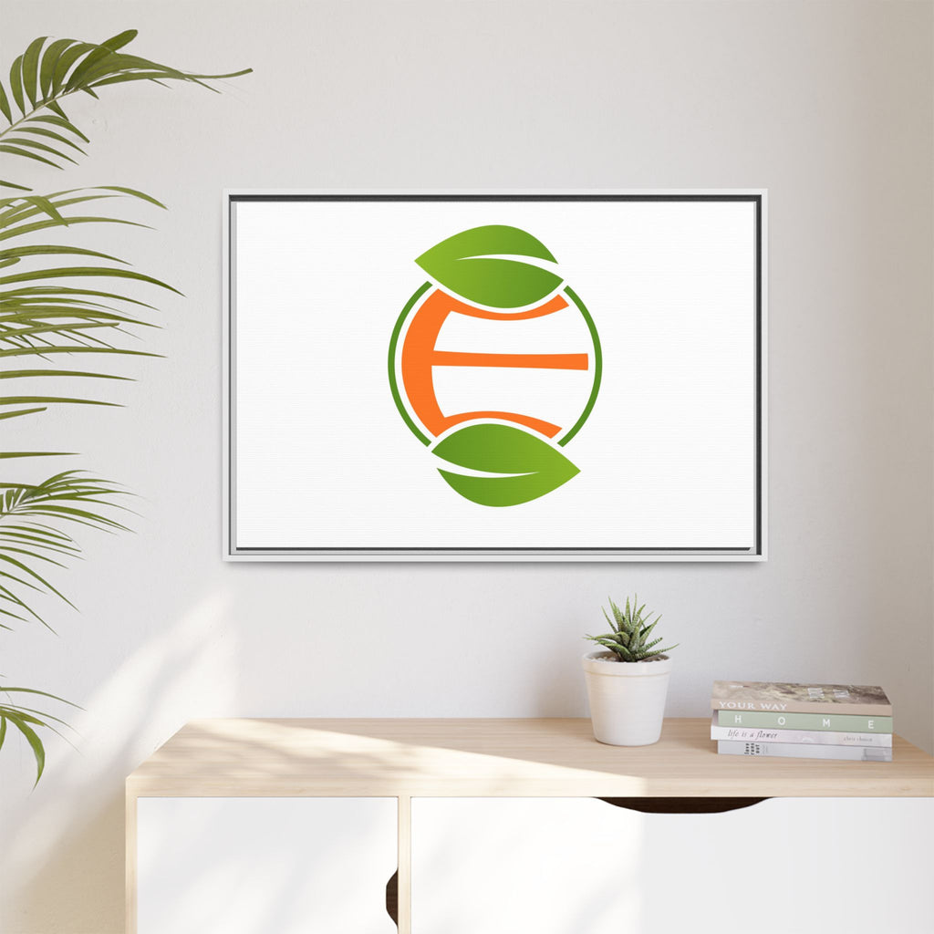 Framed Matte Canvas Print — Minimal Green Orange Leaf Logo Wall Art