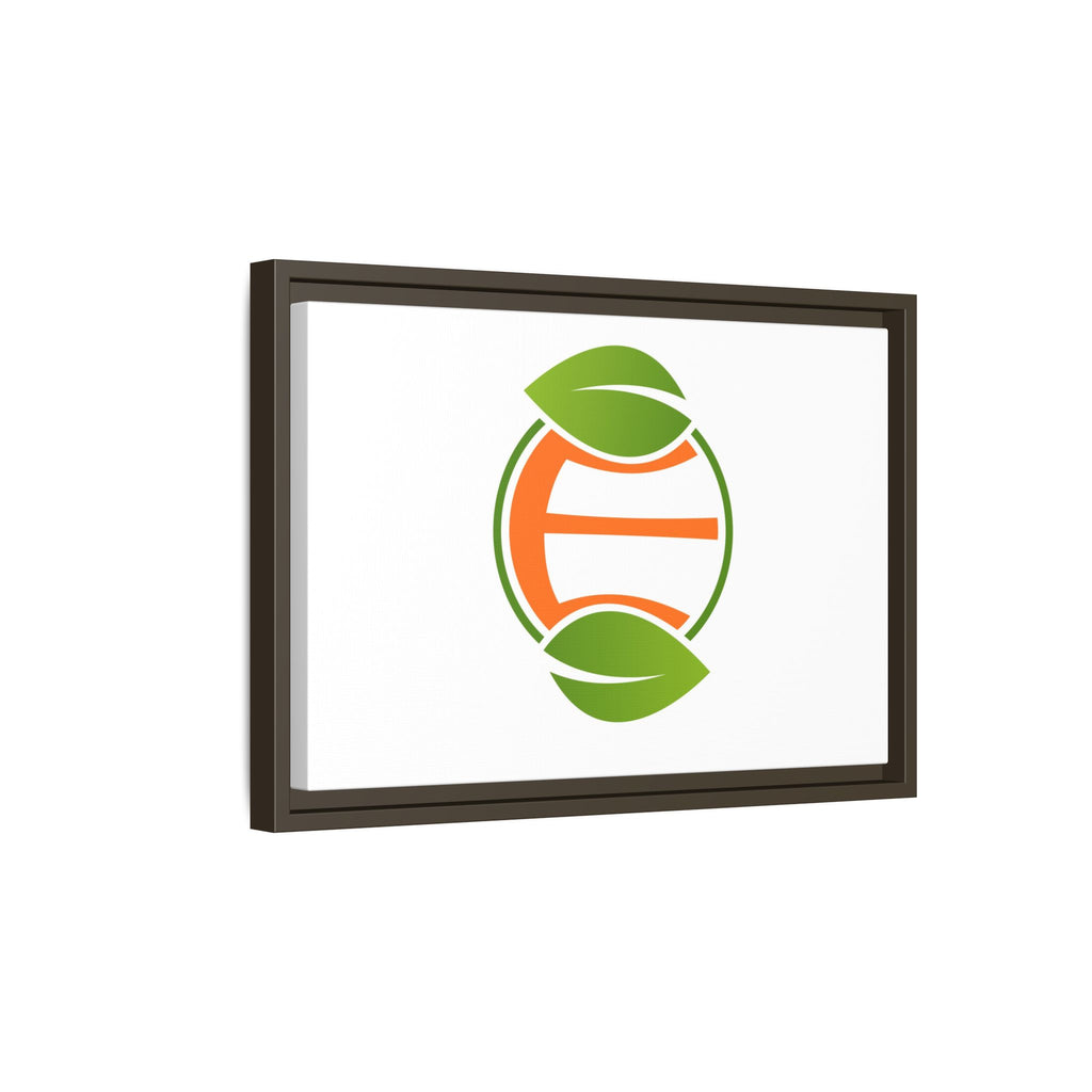 Framed Matte Canvas Print — Minimal Green Orange Leaf Logo Wall Art