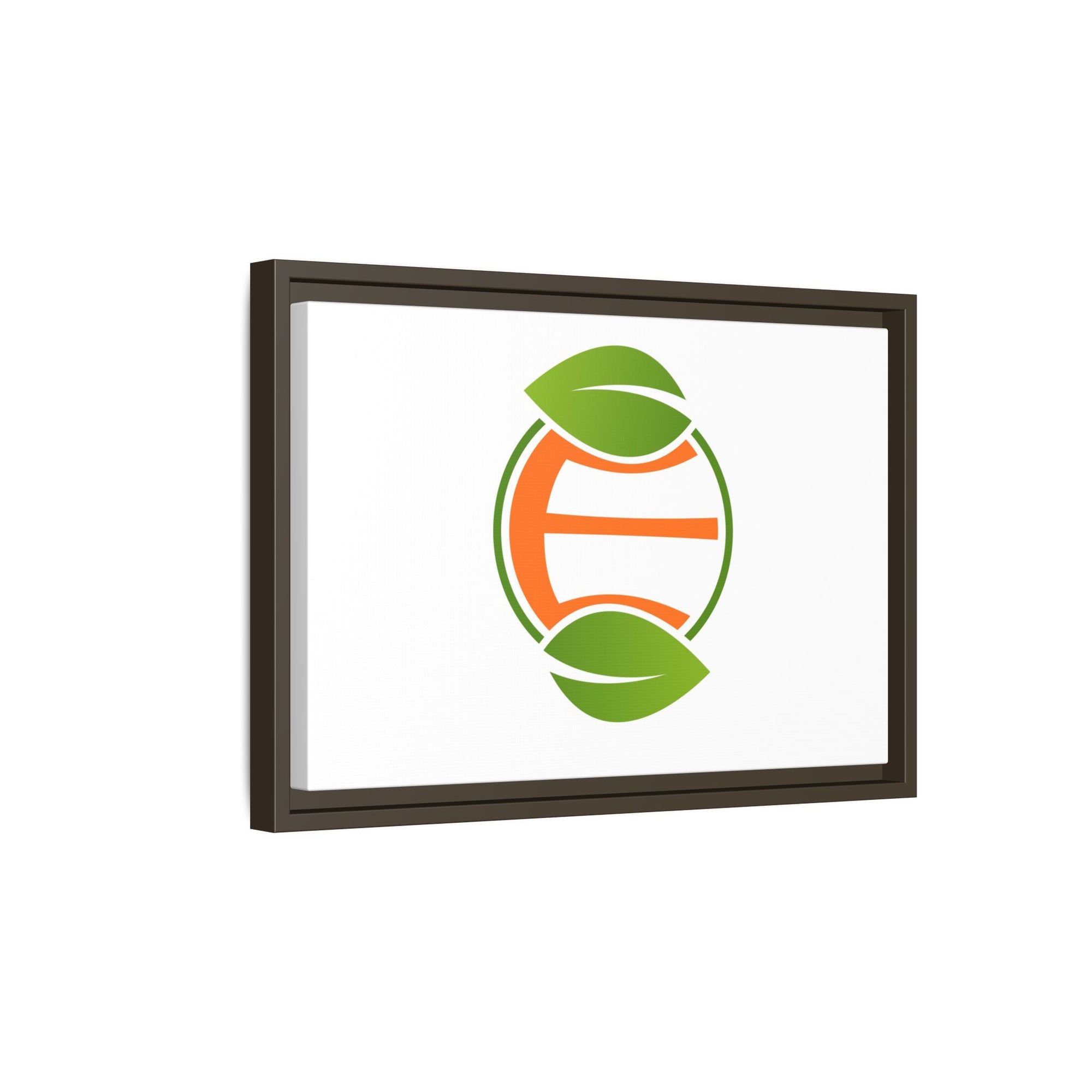Framed Matte Canvas Print — Minimal Green Orange Leaf Logo Wall Art