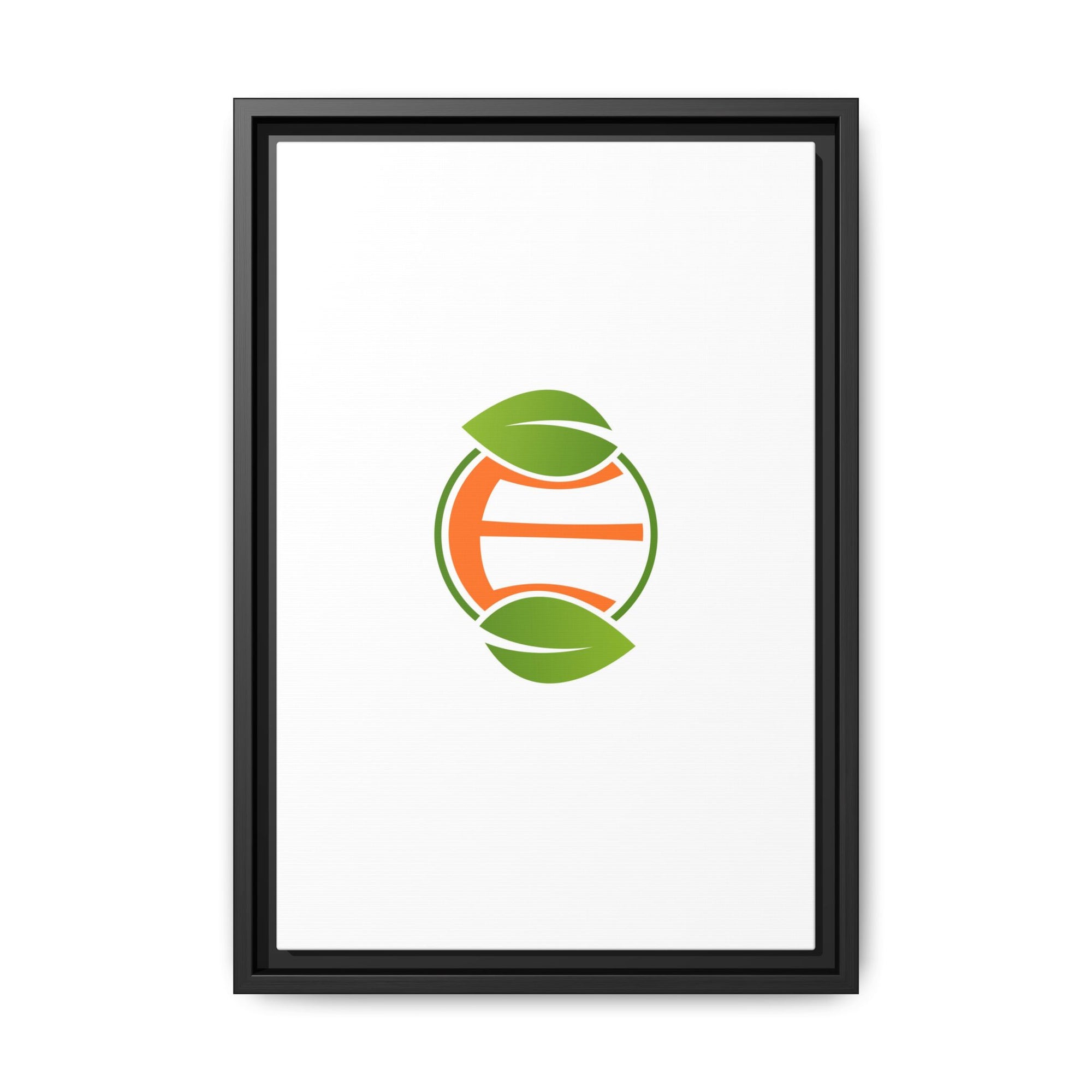 Framed Matte Canvas Print — Minimal Green Orange Leaf Logo Wall Art