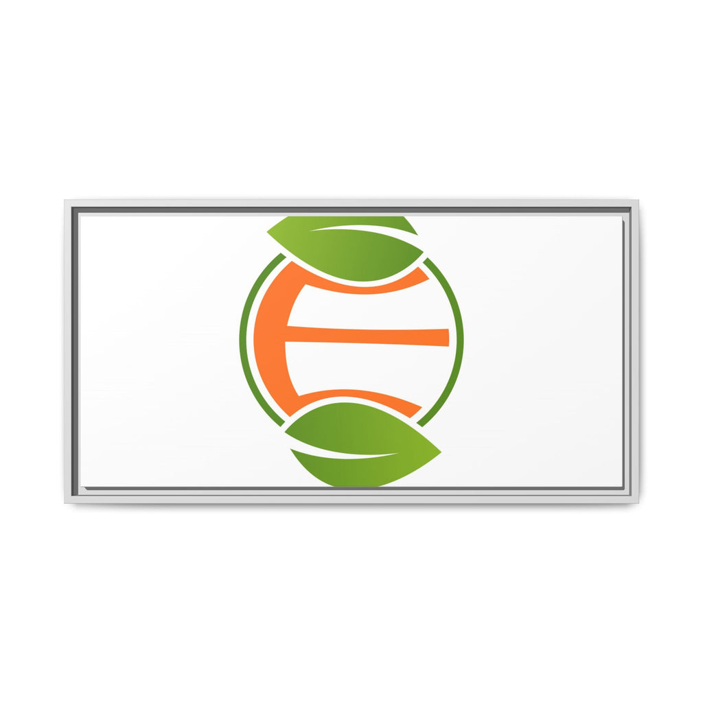 Framed Matte Canvas Print — Minimal Green Orange Leaf Logo Wall Art