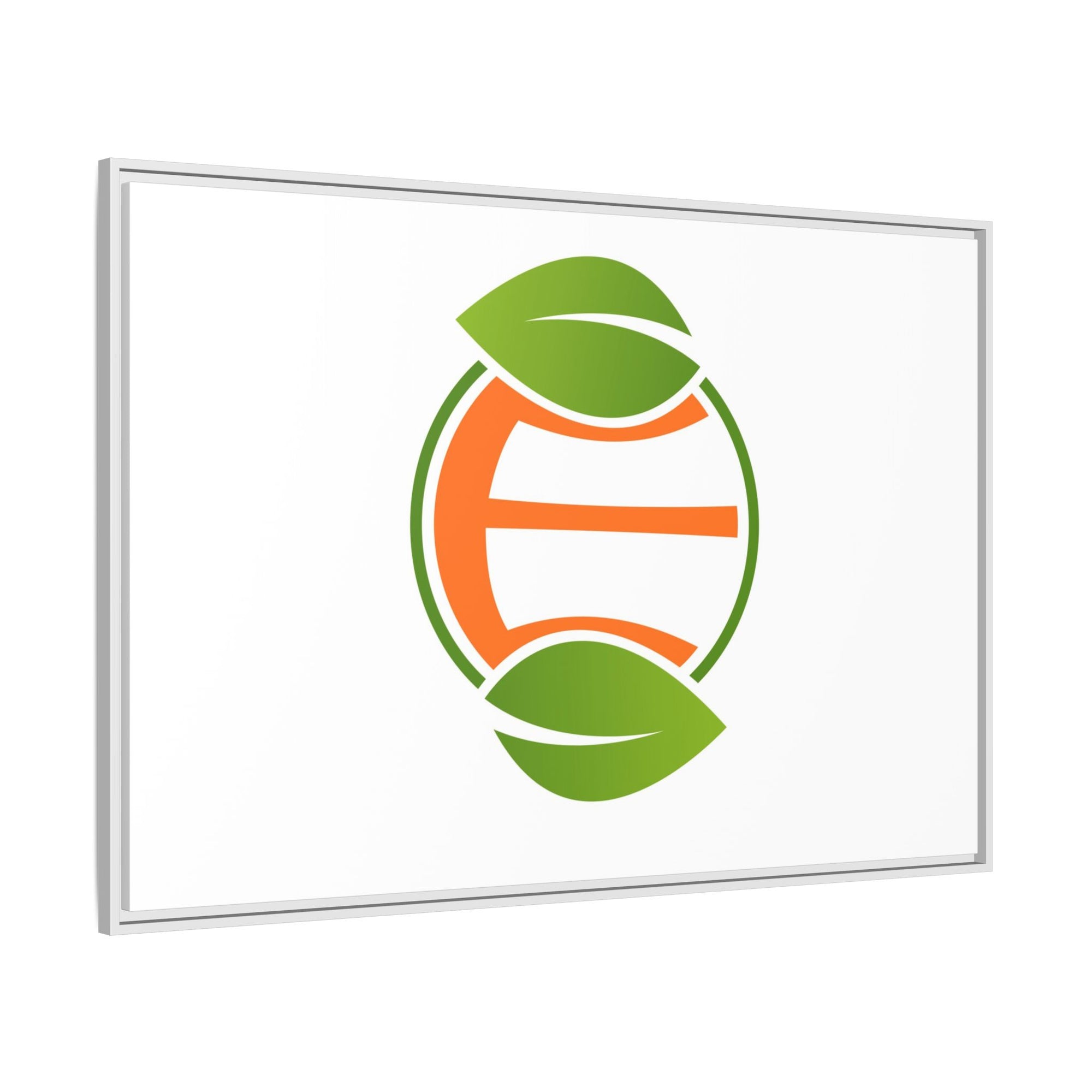 Framed Matte Canvas Print — Minimal Green Orange Leaf Logo Wall Art