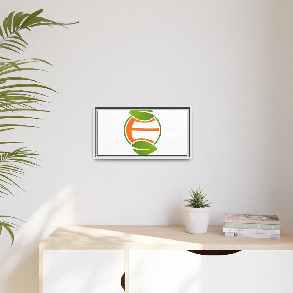 Framed Matte Canvas Print — Minimal Green Orange Leaf Logo Wall Art