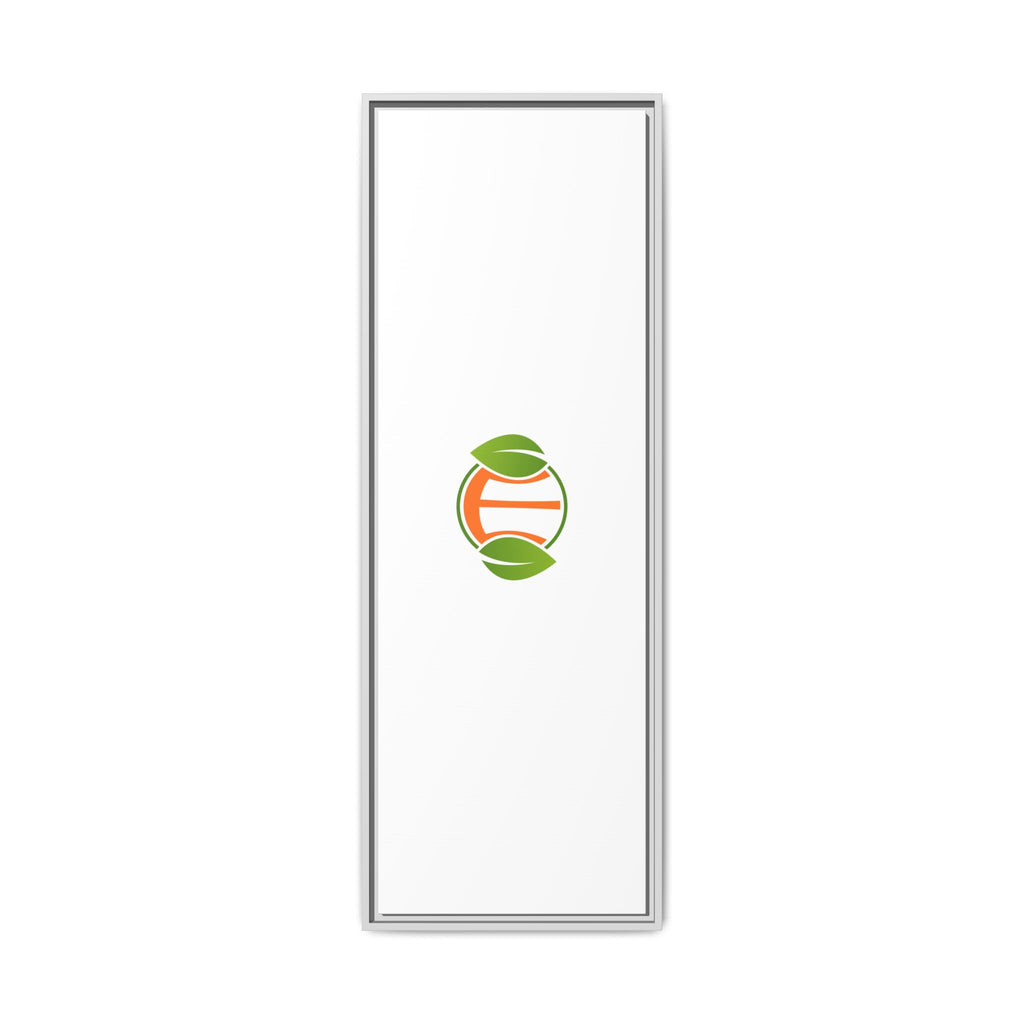 Framed Matte Canvas Print — Minimal Green Orange Leaf Logo Wall Art