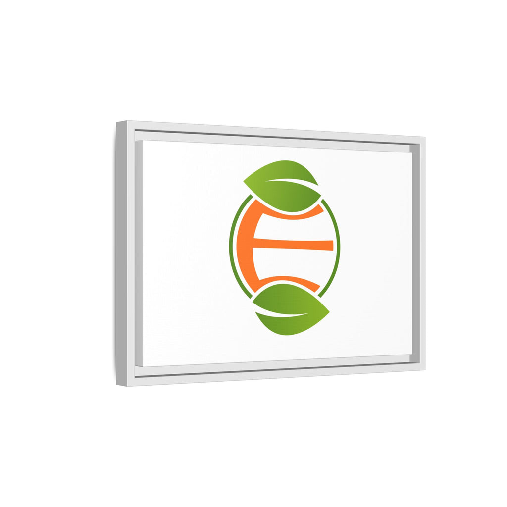 Framed Matte Canvas Print — Minimal Green Orange Leaf Logo Wall Art