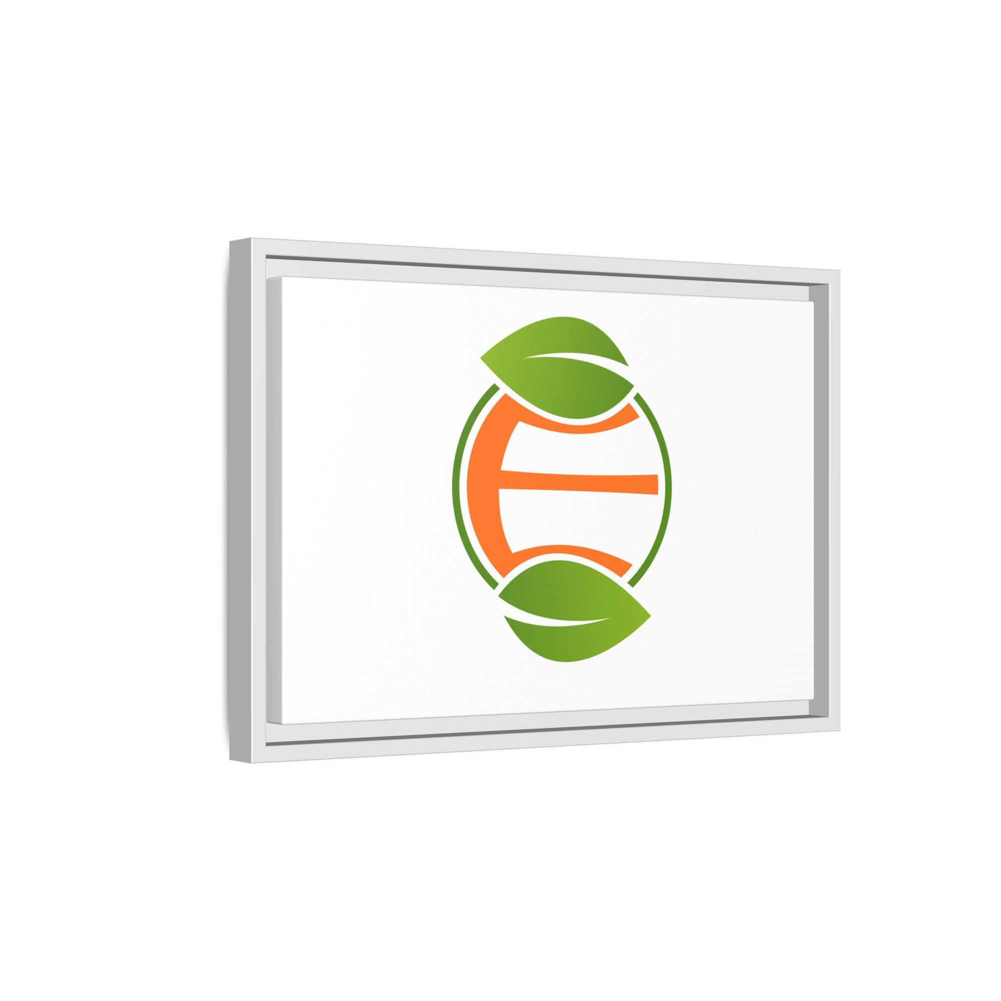 Framed Matte Canvas Print — Minimal Green Orange Leaf Logo Wall Art