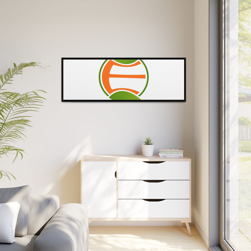 Framed Matte Canvas Print — Minimal Green Orange Leaf Logo Wall Art