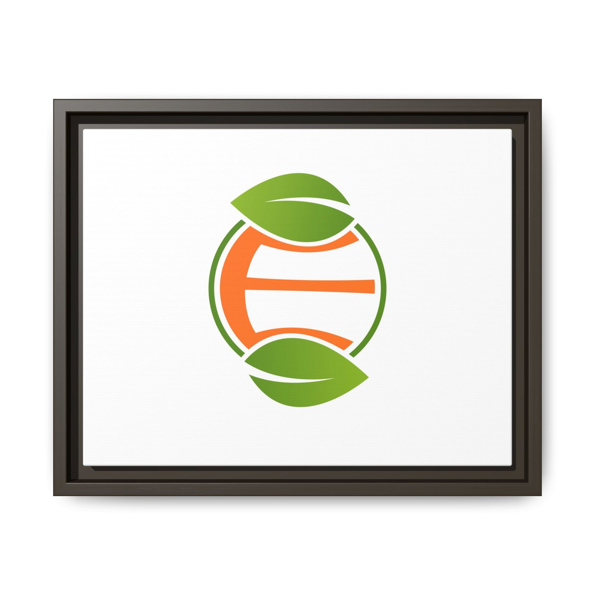 Framed Matte Canvas Print — Minimal Green Orange Leaf Logo Wall Art