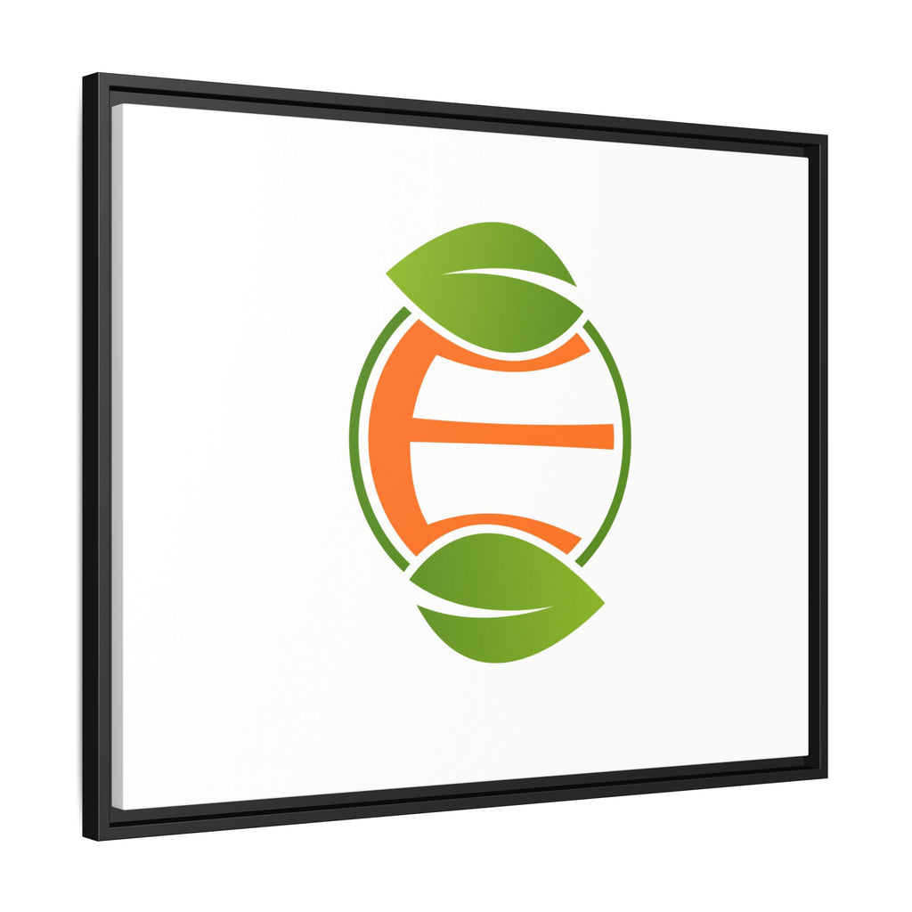 Framed Matte Canvas Print — Minimal Green Orange Leaf Logo Wall Art
