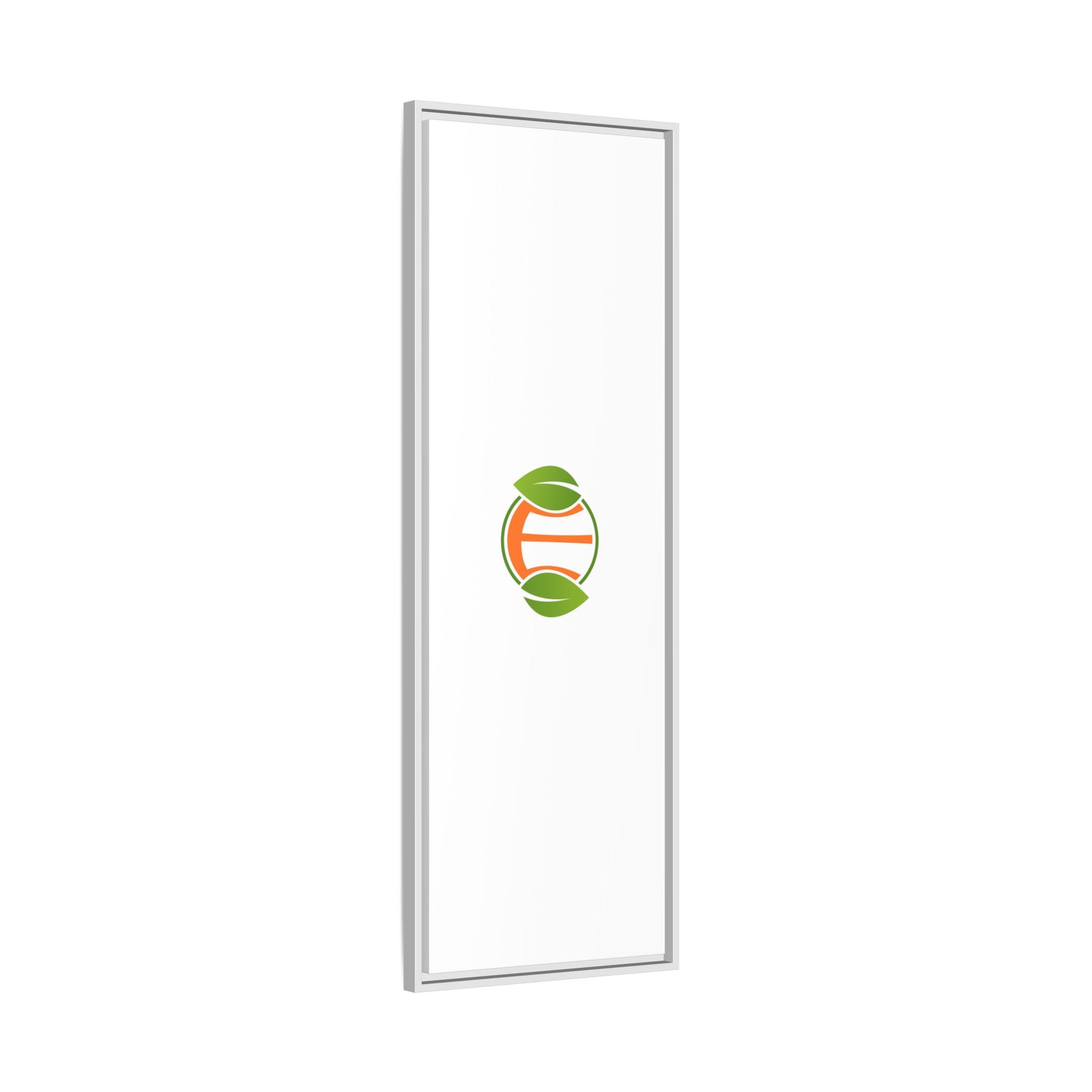 Framed Matte Canvas Print — Minimal Green Orange Leaf Logo Wall Art