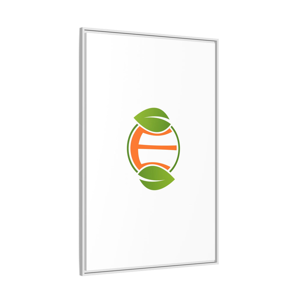 Framed Matte Canvas Print — Minimal Green Orange Leaf Logo Wall Art