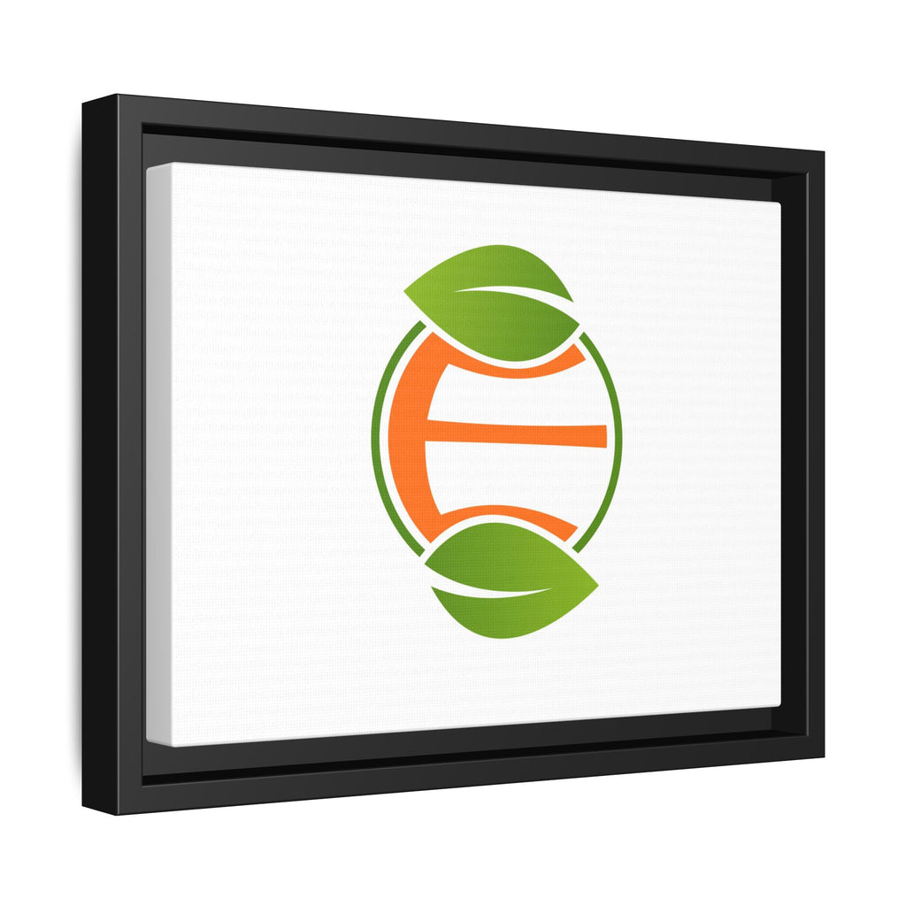 Framed Matte Canvas Print — Minimal Green Orange Leaf Logo Wall Art