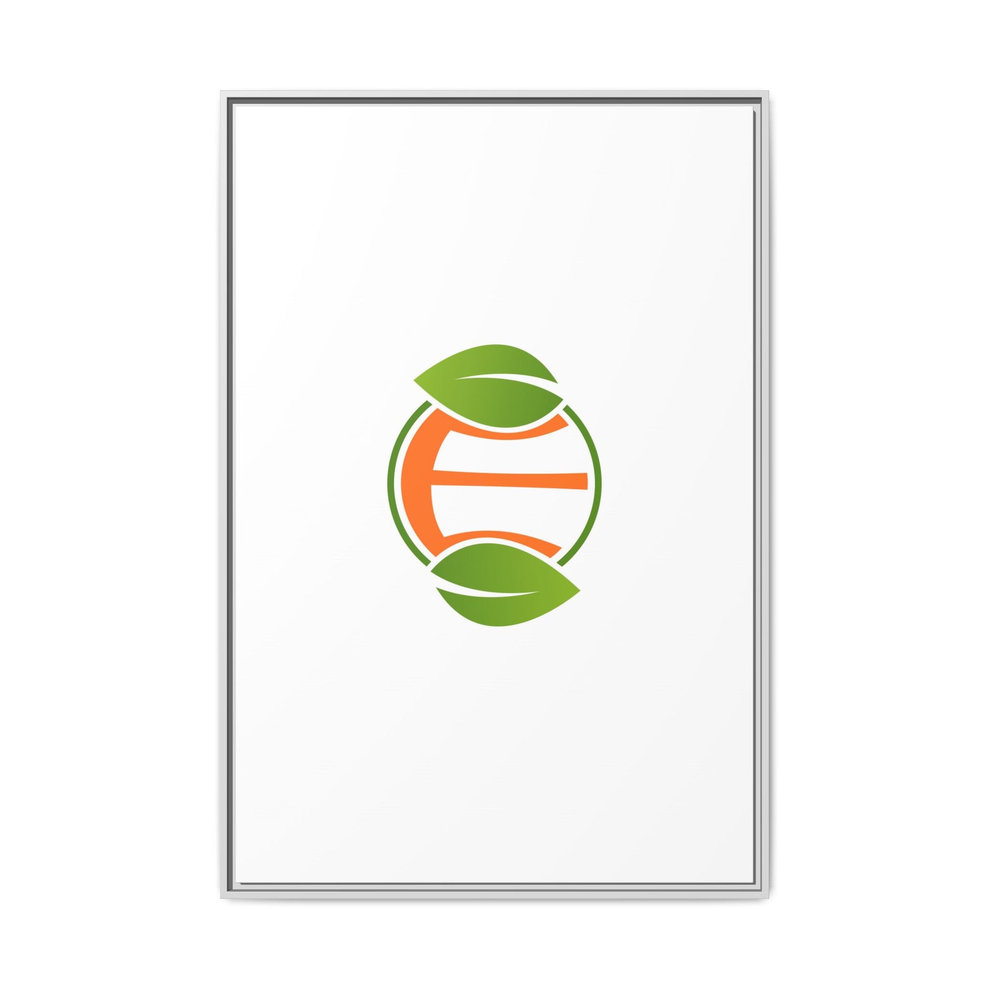 Framed Matte Canvas Print — Minimal Green Orange Leaf Logo Wall Art