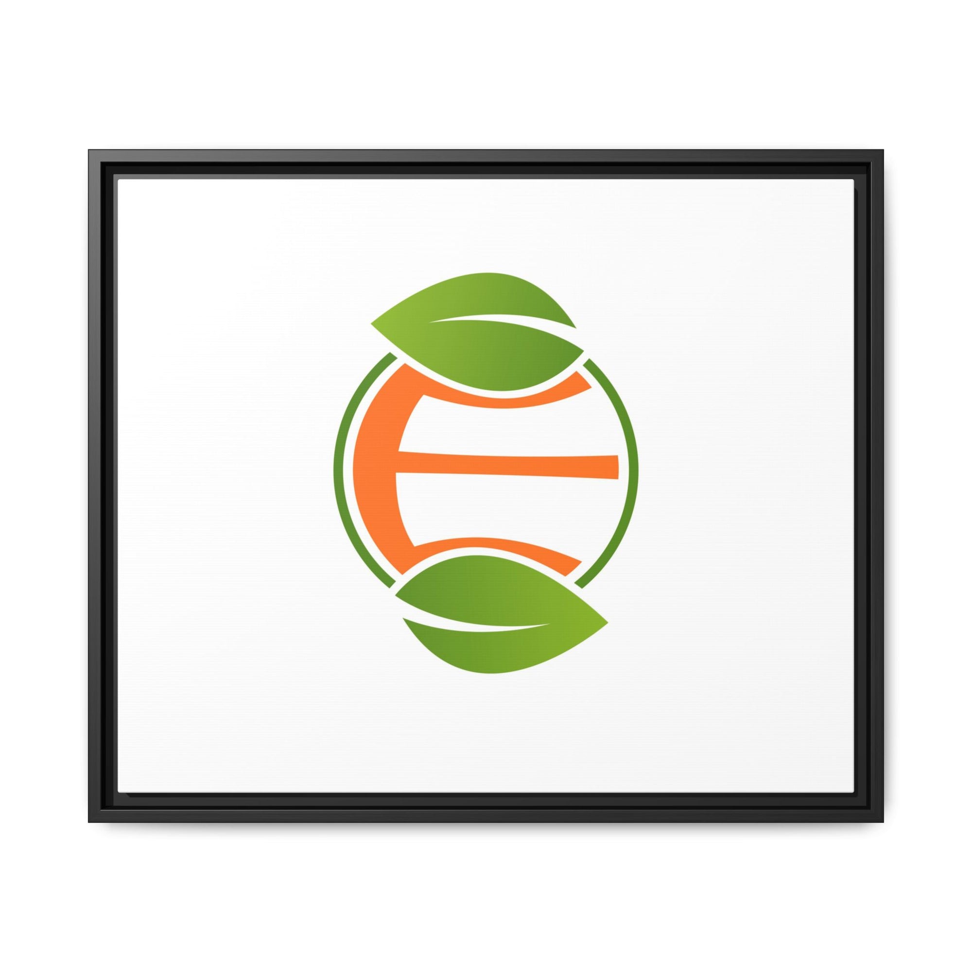 Framed Matte Canvas Print — Minimal Green Orange Leaf Logo Wall Art