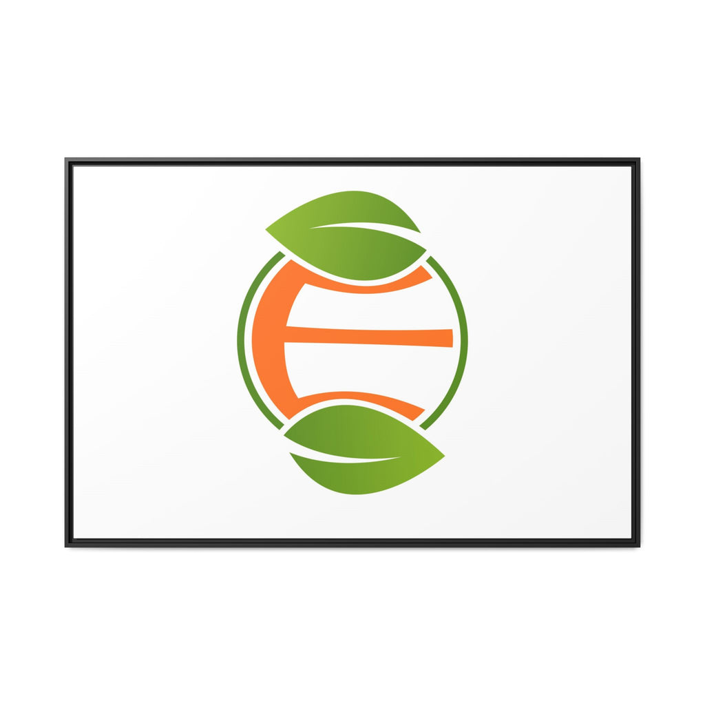 Framed Matte Canvas Print — Minimal Green Orange Leaf Logo Wall Art