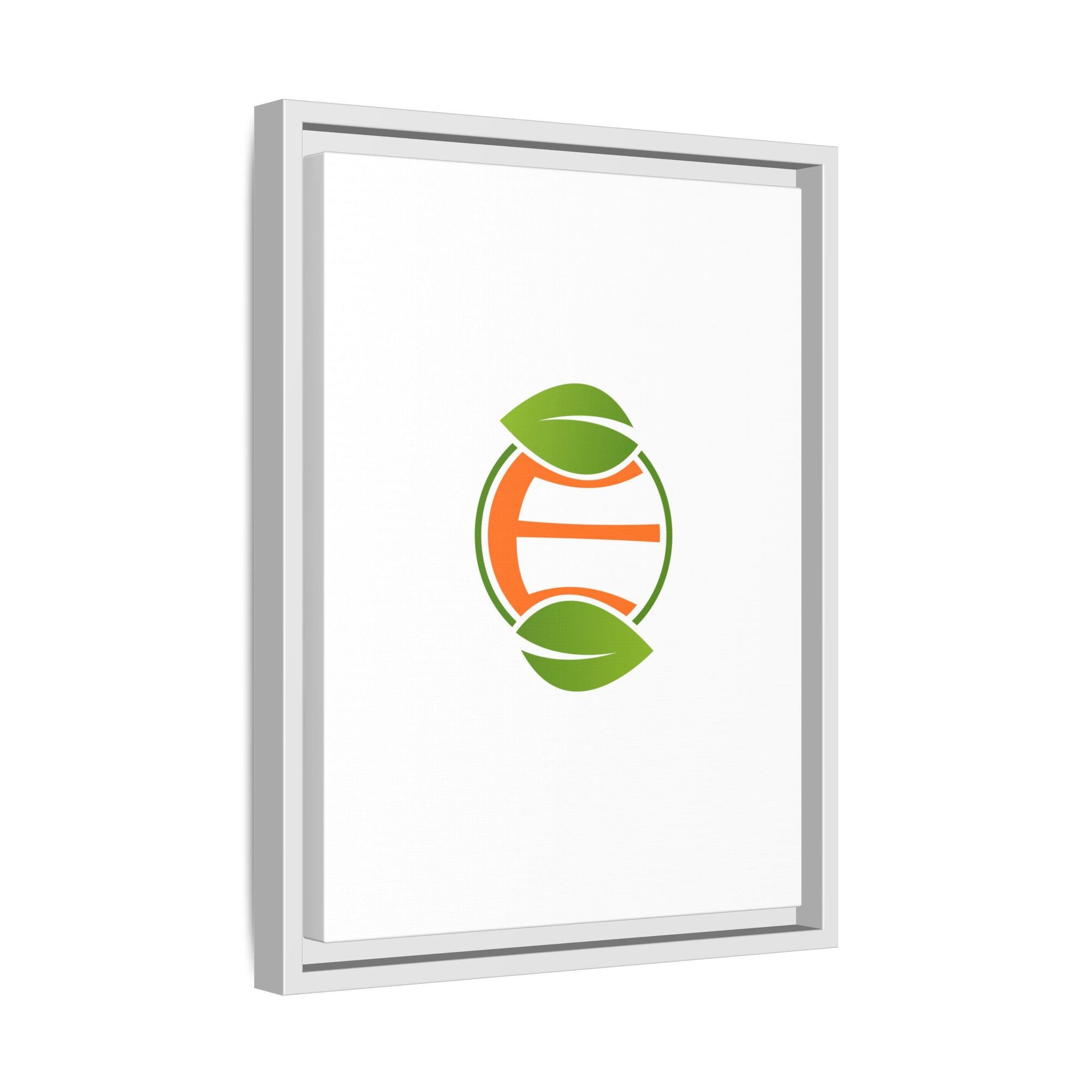 Framed Matte Canvas Print — Minimal Green Orange Leaf Logo Wall Art