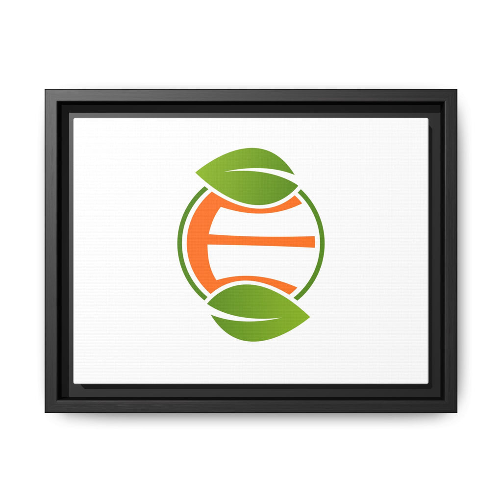 Framed Matte Canvas Print — Minimal Green Orange Leaf Logo Wall Art