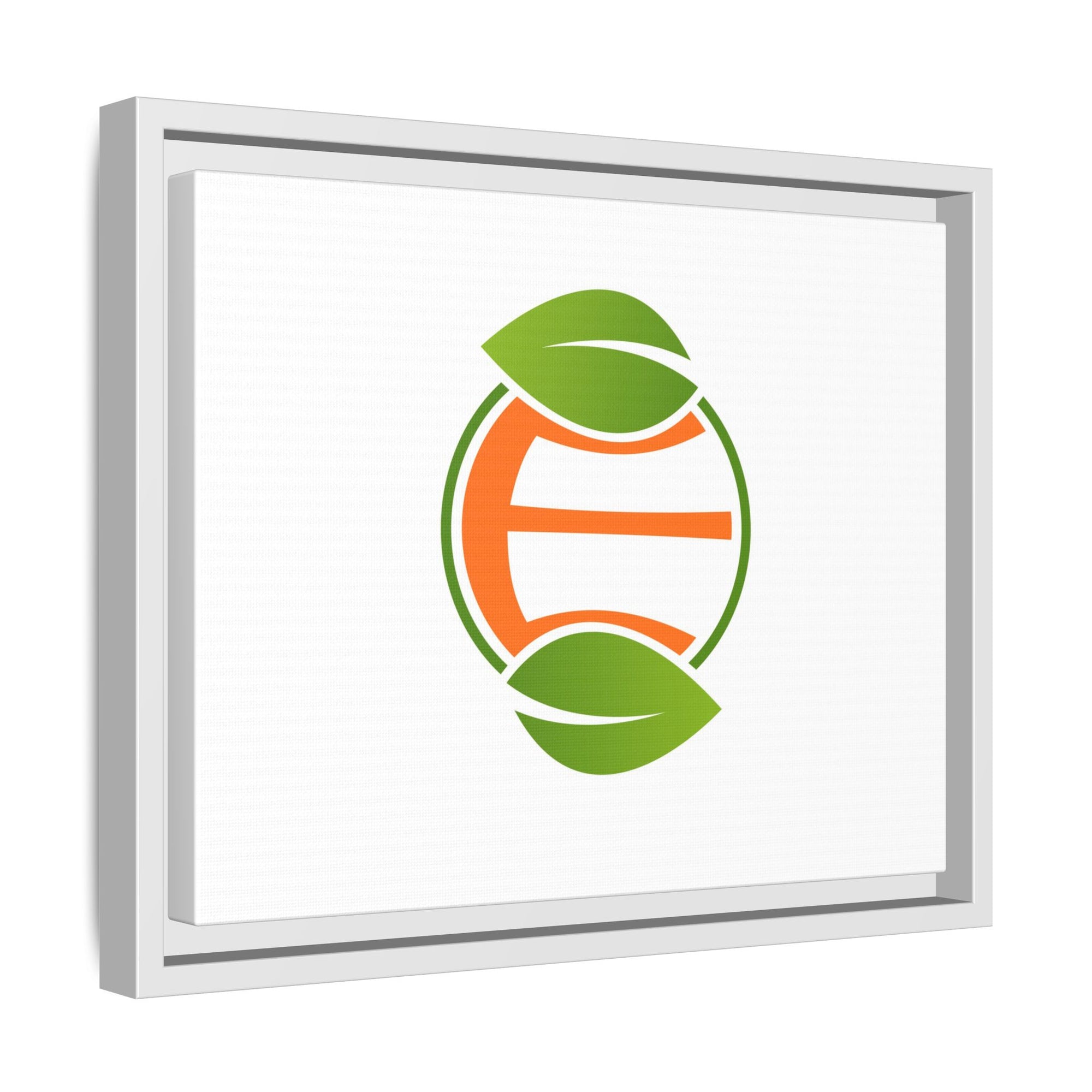 Framed Matte Canvas Print — Minimal Green Orange Leaf Logo Wall Art