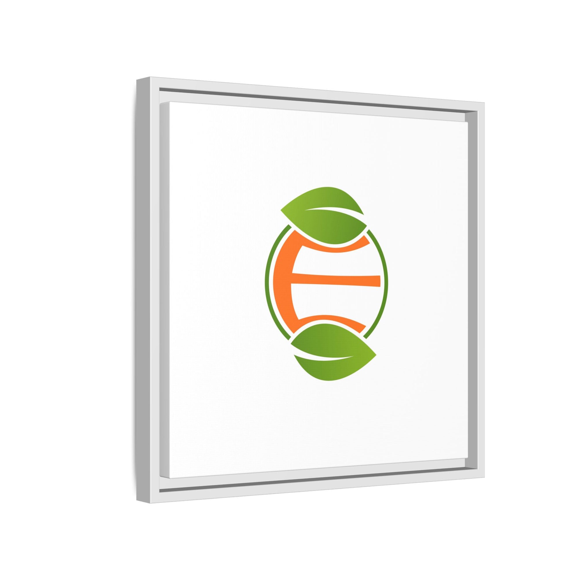 Framed Matte Canvas Print — Minimal Green Orange Leaf Logo Wall Art