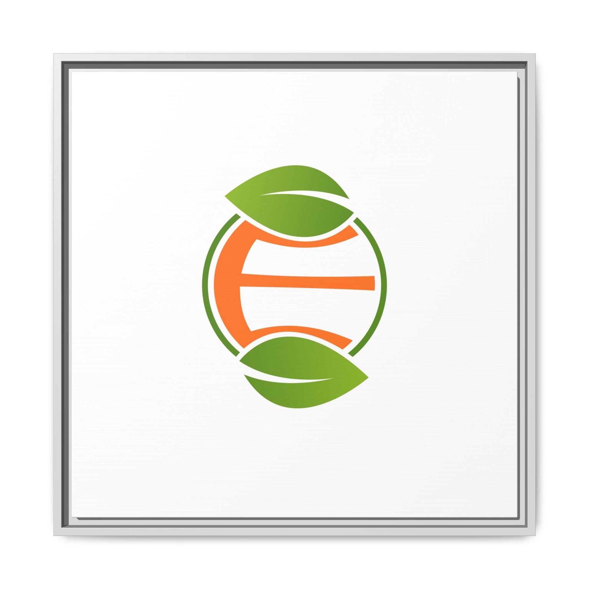 Framed Matte Canvas Print — Minimal Green Orange Leaf Logo Wall Art