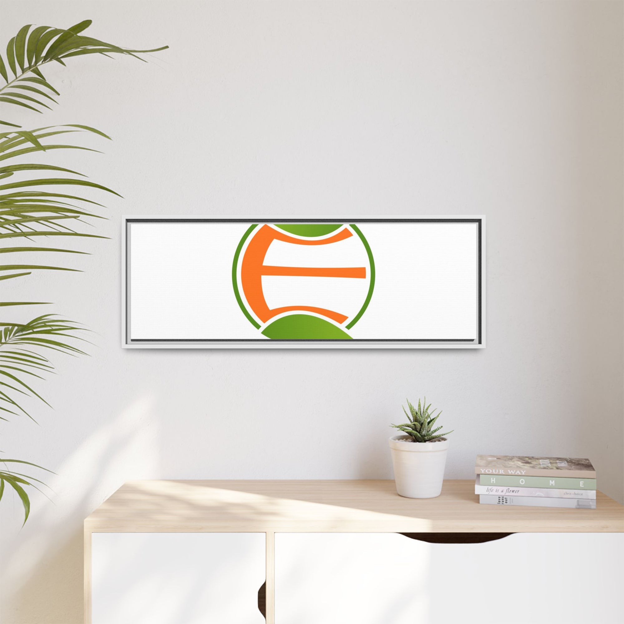 Framed Matte Canvas Print — Minimal Green Orange Leaf Logo Wall Art