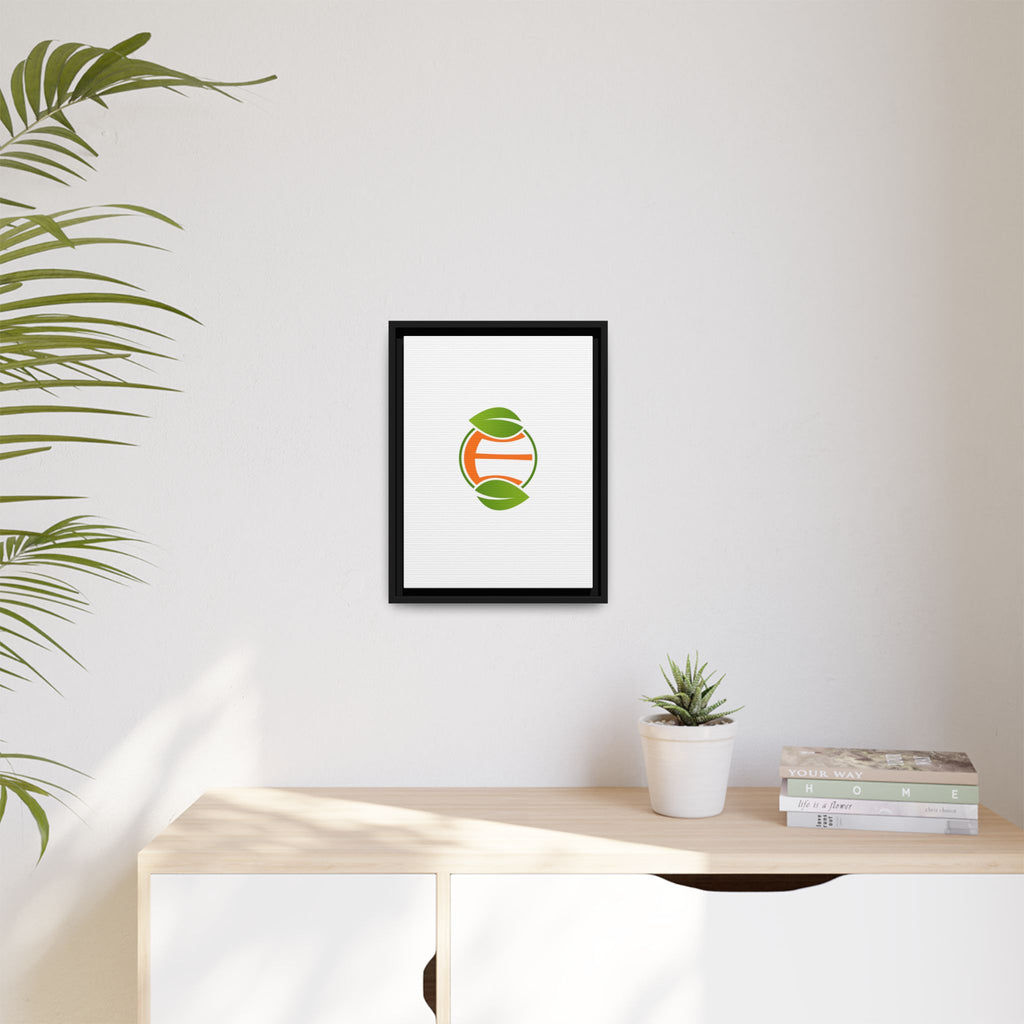 Framed Matte Canvas Print — Minimal Green Orange Leaf Logo Wall Art