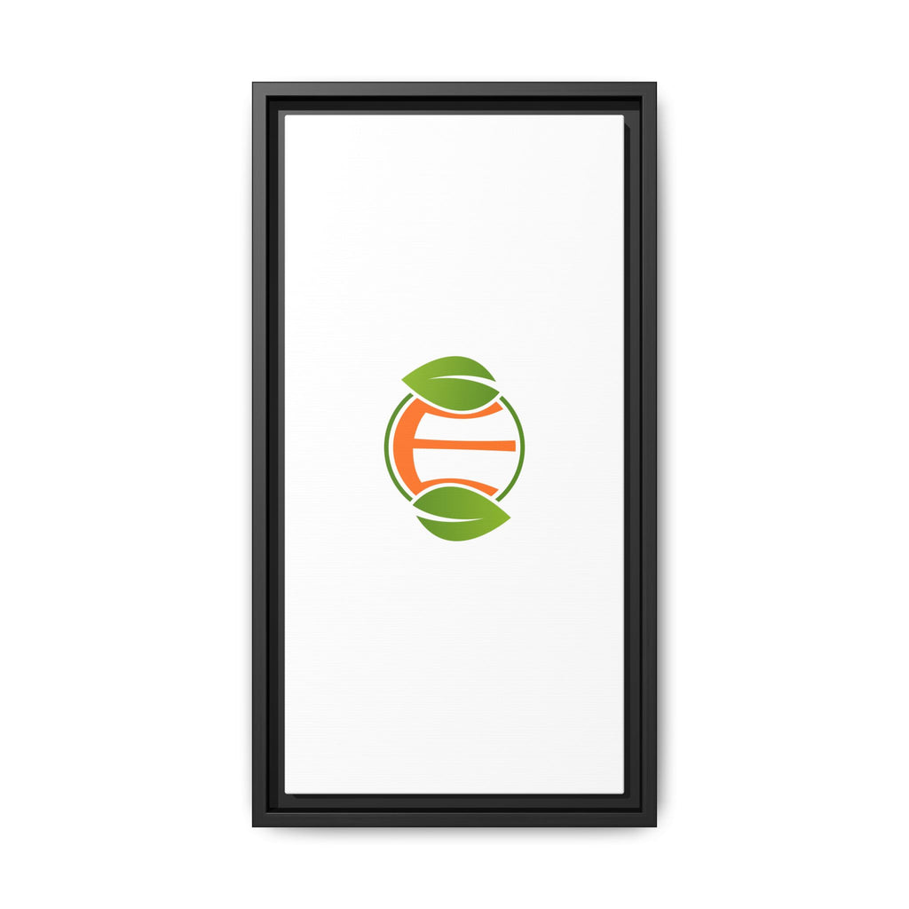 Framed Matte Canvas Print — Minimal Green Orange Leaf Logo Wall Art