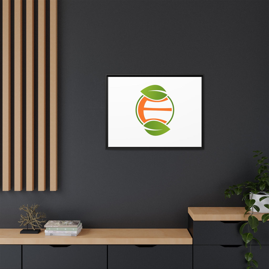 Framed Matte Canvas Print — Minimal Green Orange Leaf Logo Wall Art
