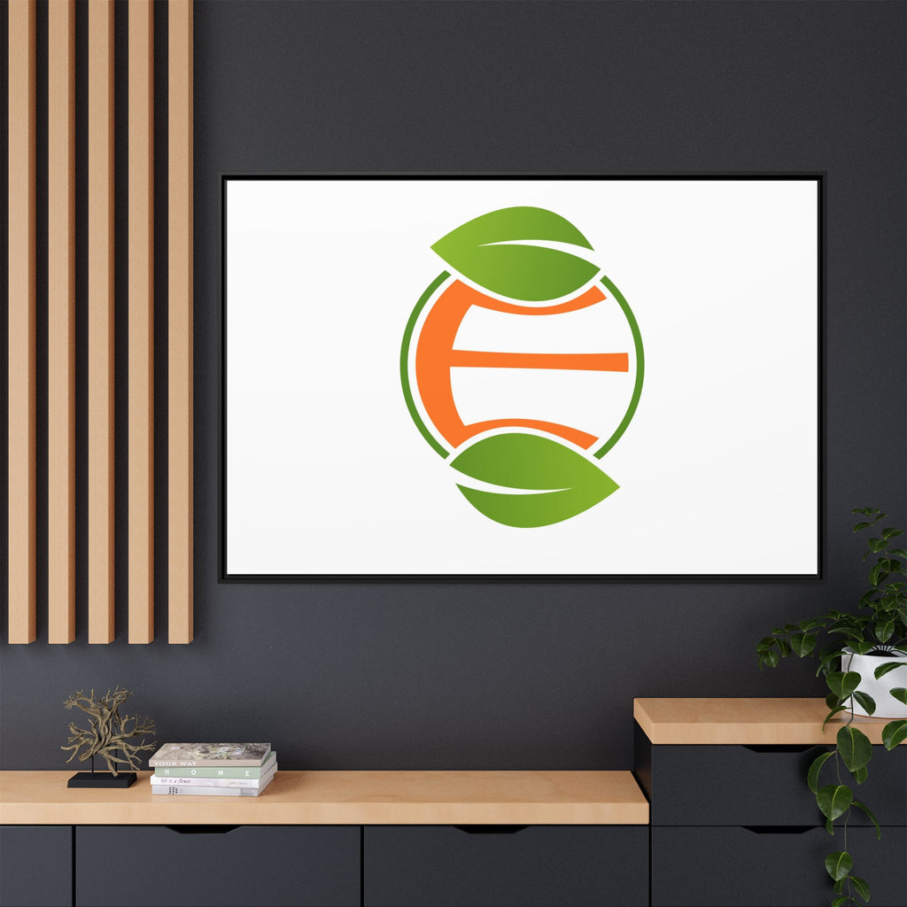 Framed Matte Canvas Print — Minimal Green Orange Leaf Logo Wall Art