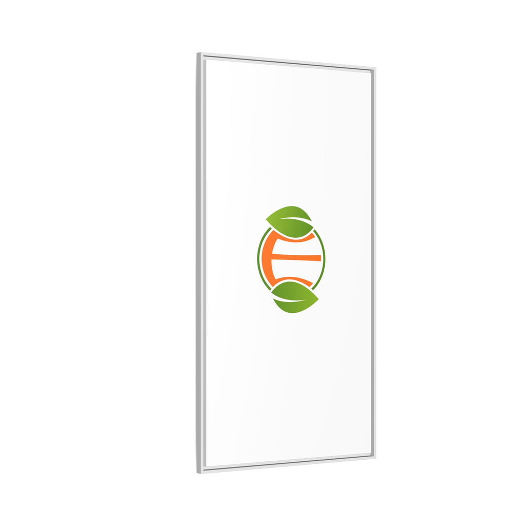 Framed Matte Canvas Print — Minimal Green Orange Leaf Logo Wall Art
