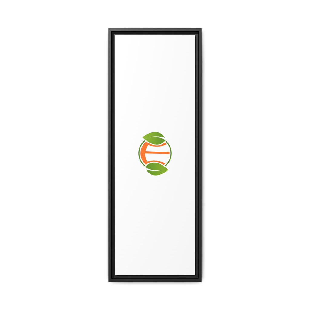 Framed Matte Canvas Print — Minimal Green Orange Leaf Logo Wall Art