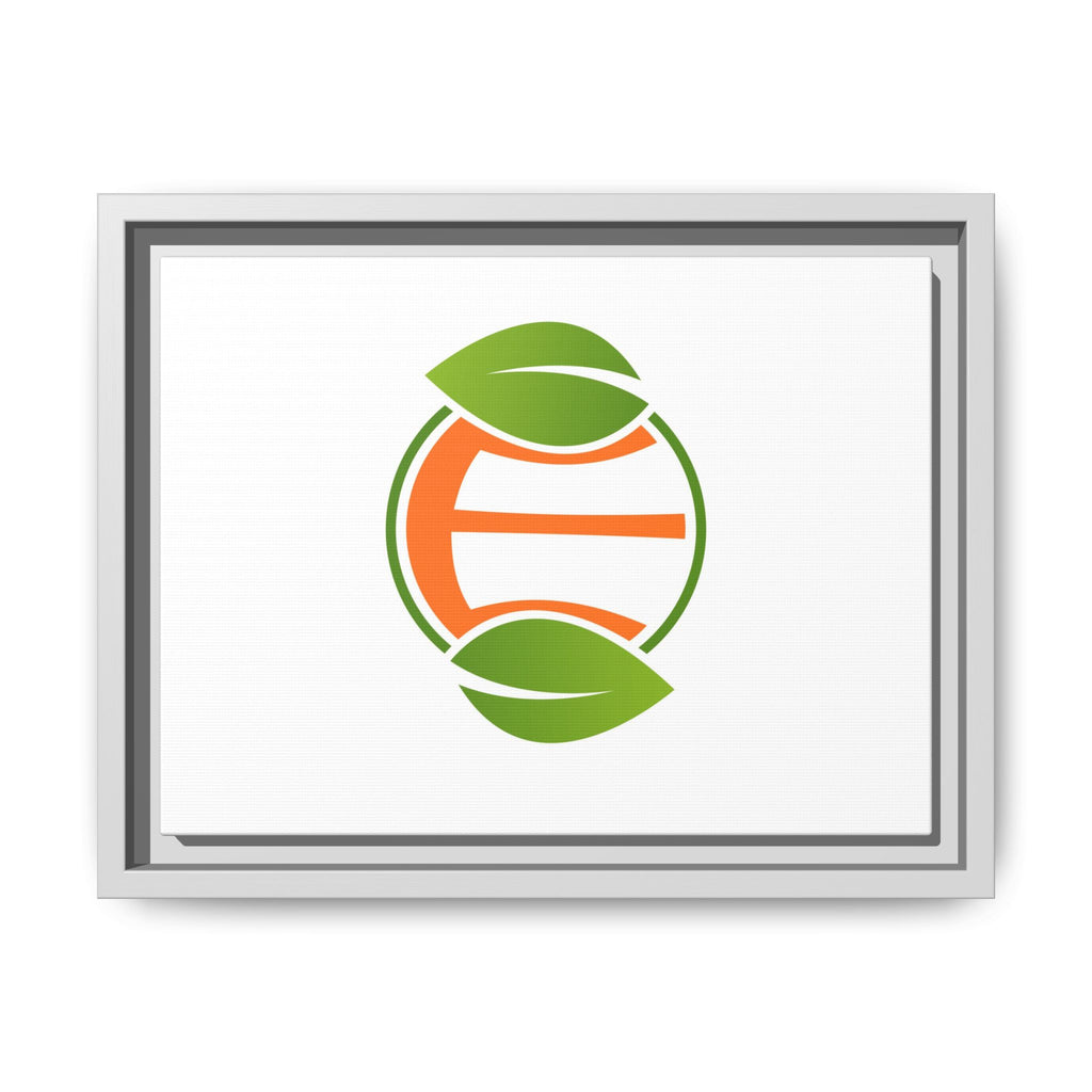 Framed Matte Canvas Print — Minimal Green Orange Leaf Logo Wall Art