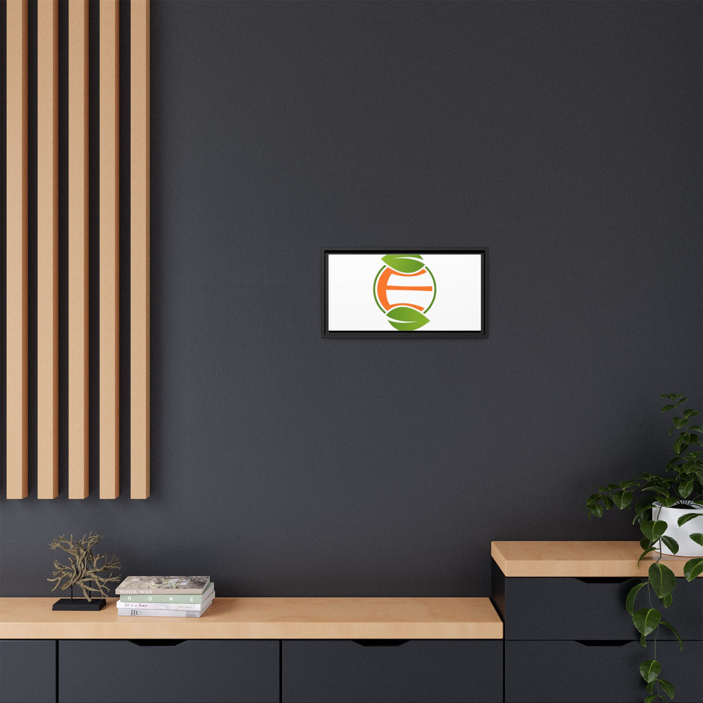 Framed Matte Canvas Print — Minimal Green Orange Leaf Logo Wall Art
