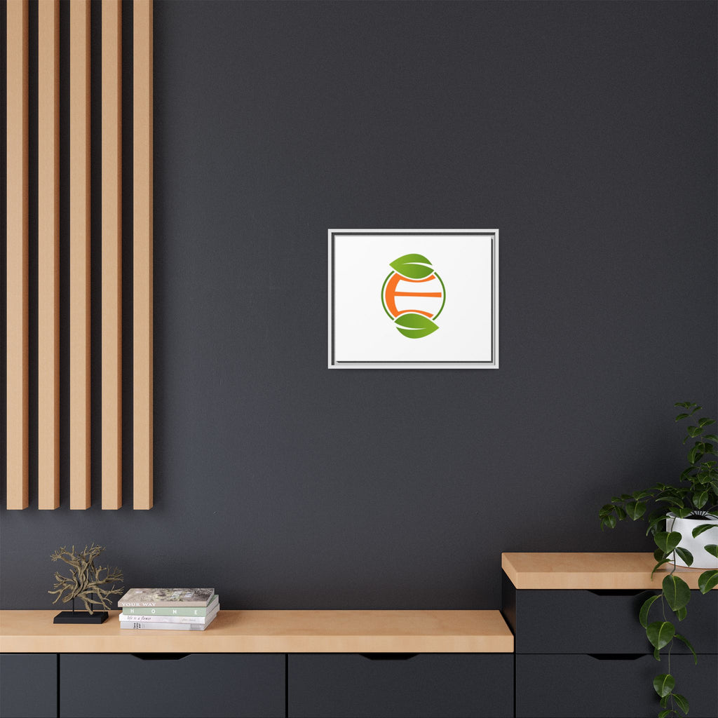 Framed Matte Canvas Print — Minimal Green Orange Leaf Logo Wall Art