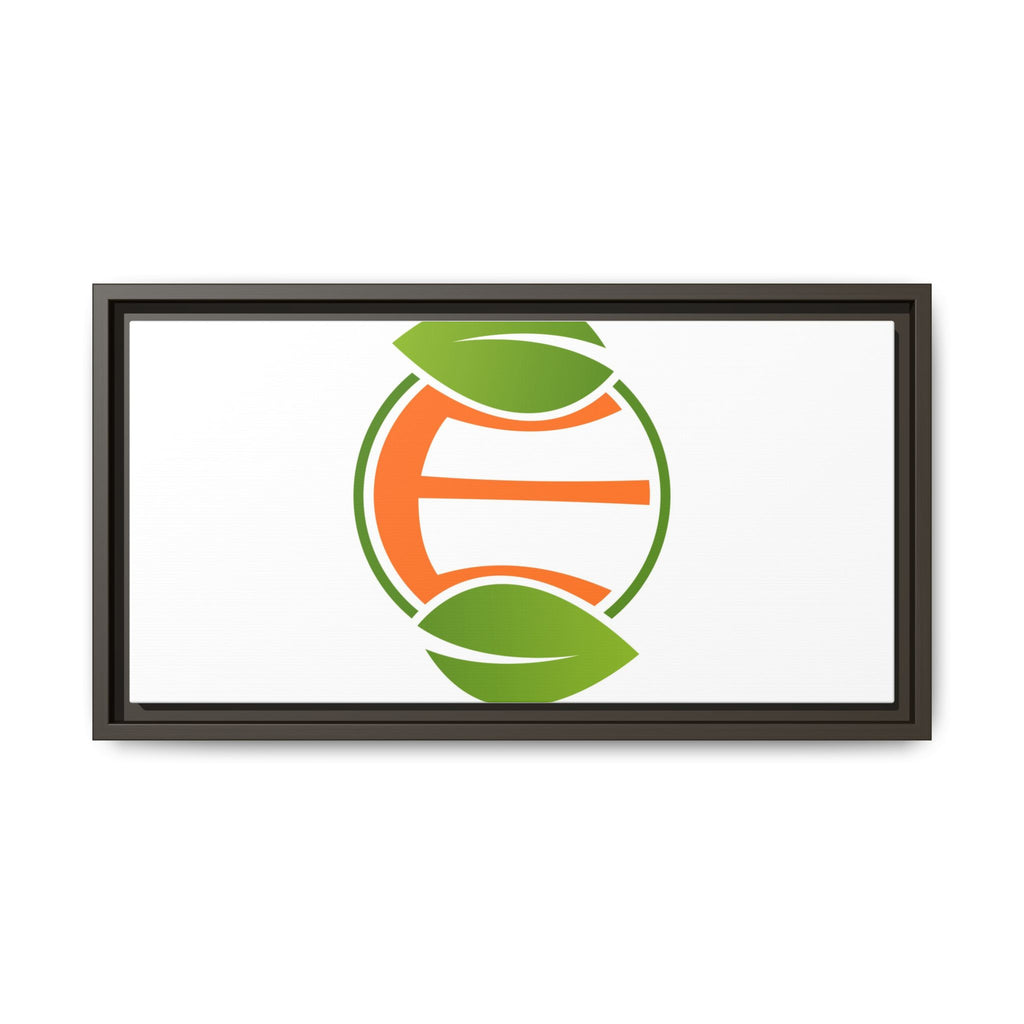 Framed Matte Canvas Print — Minimal Green Orange Leaf Logo Wall Art