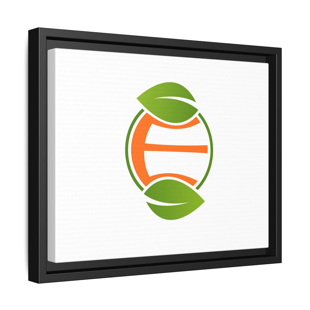 Framed Matte Canvas Print — Minimal Green Orange Leaf Logo Wall Art