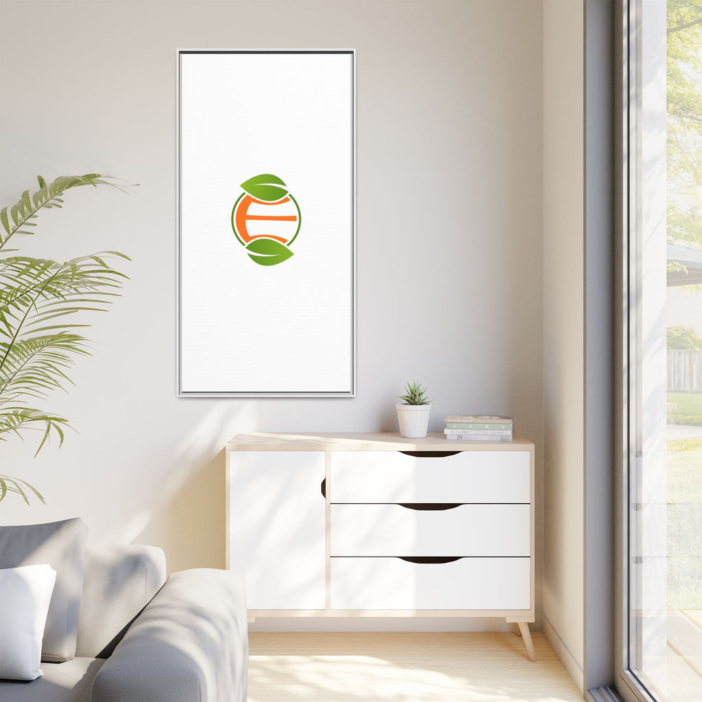 Framed Matte Canvas Print — Minimal Green Orange Leaf Logo Wall Art