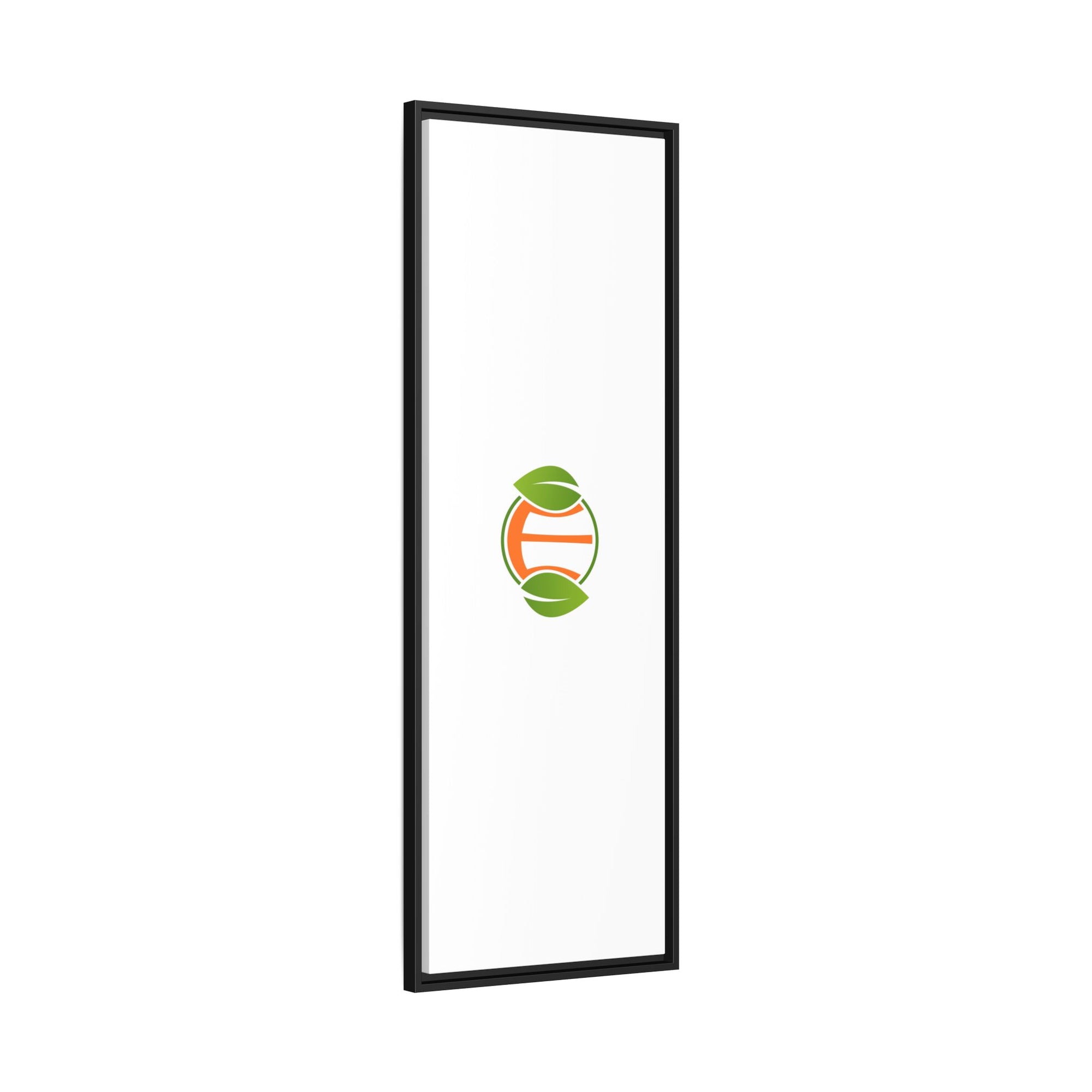 Framed Matte Canvas Print — Minimal Green Orange Leaf Logo Wall Art