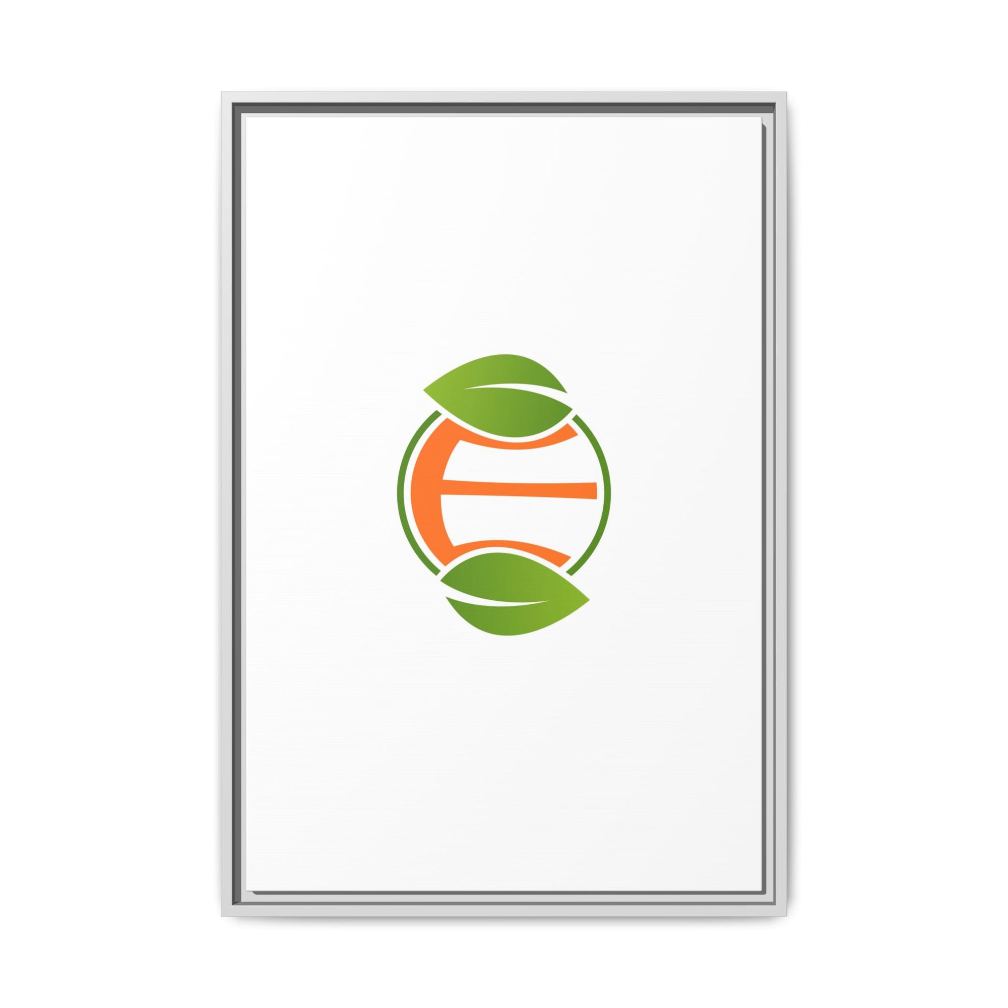 Framed Matte Canvas Print — Minimal Green Orange Leaf Logo Wall Art