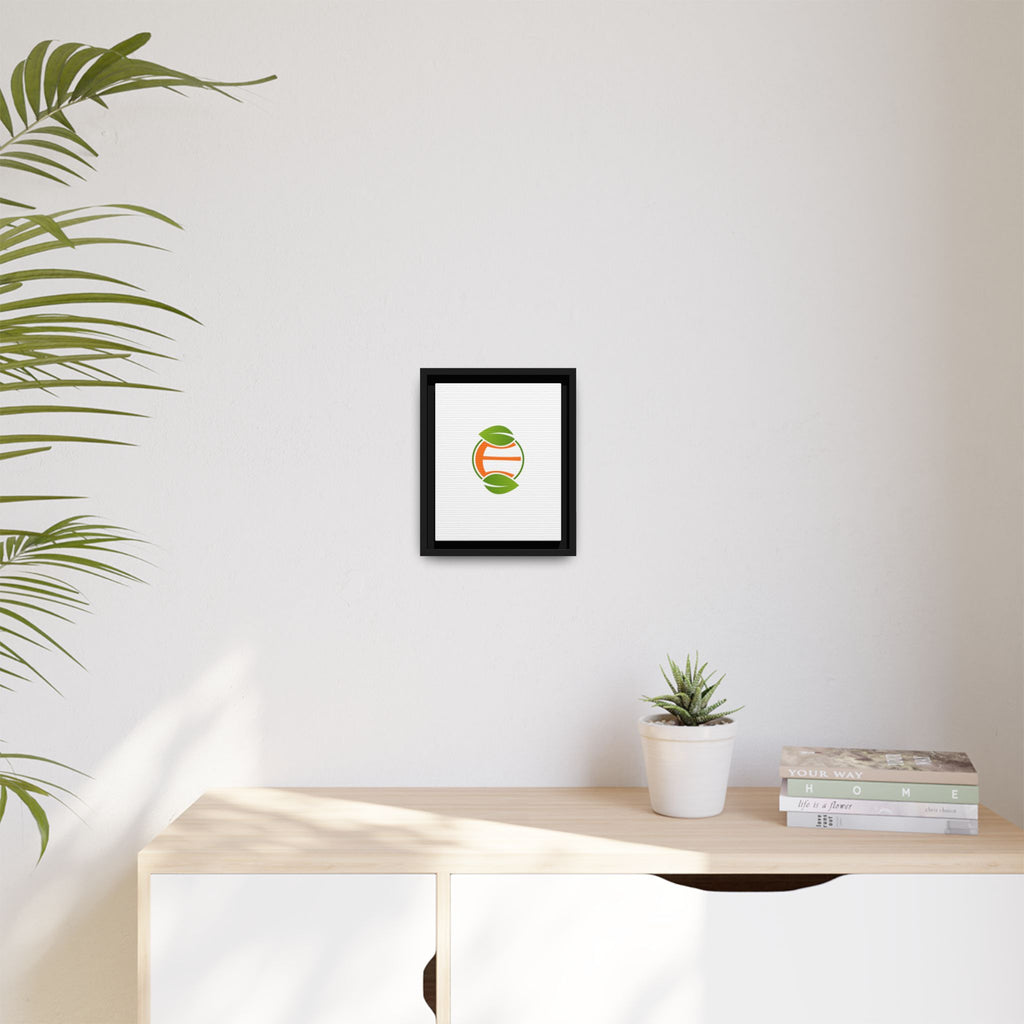 Framed Matte Canvas Print — Minimal Green Orange Leaf Logo Wall Art