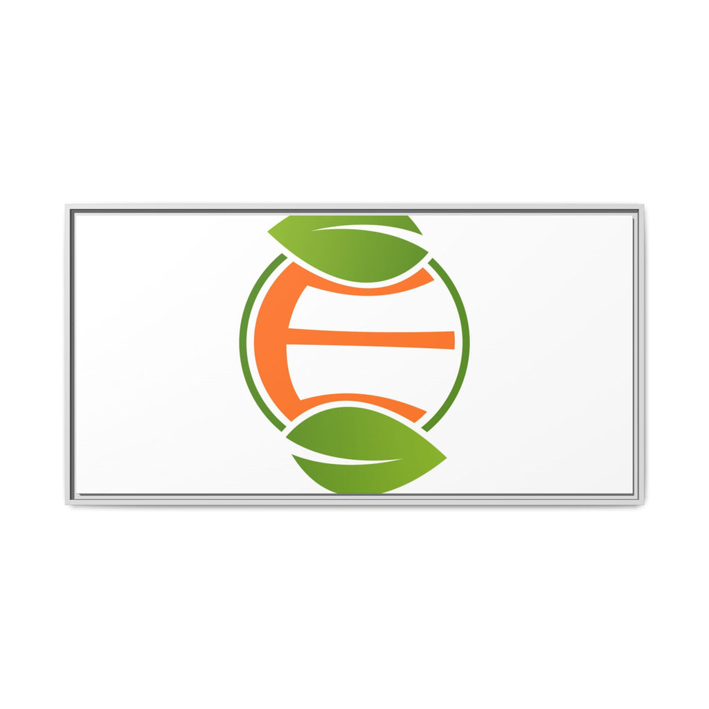 Framed Matte Canvas Print — Minimal Green Orange Leaf Logo Wall Art