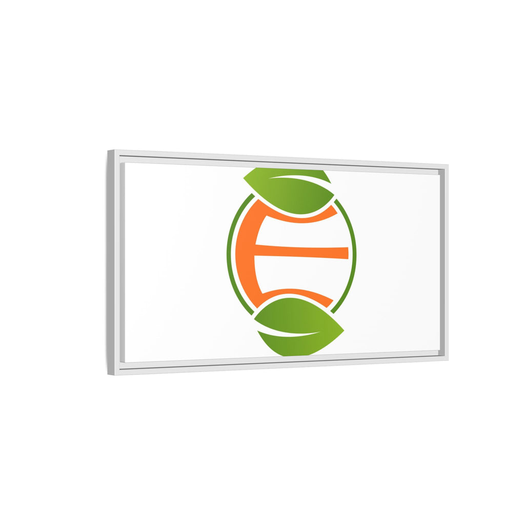 Framed Matte Canvas Print — Minimal Green Orange Leaf Logo Wall Art