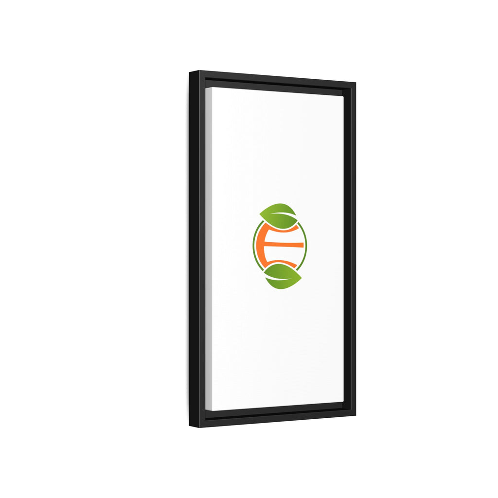 Framed Matte Canvas Print — Minimal Green Orange Leaf Logo Wall Art