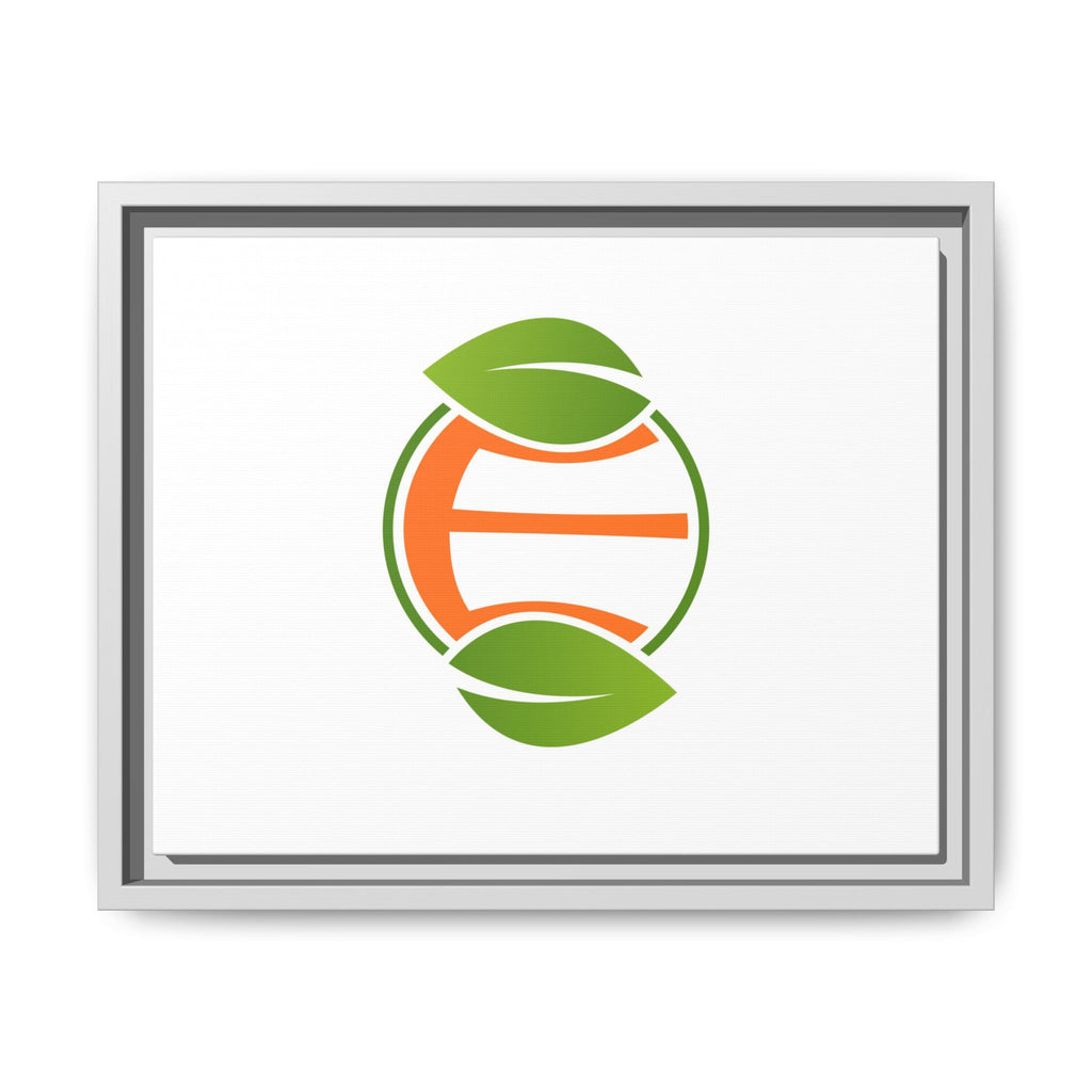 Framed Matte Canvas Print — Minimal Green Orange Leaf Logo Wall Art